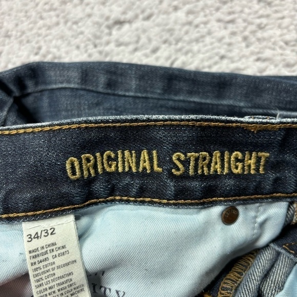 American Eagle Jeans Mens 34 x 32 Original Straight Cotton Dark Distressed Holes - Picture 3 of 6